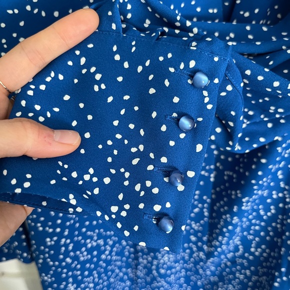 Equipment Femme Fanetta Belted Long Sleeve Wrap Dress Blue Dot - Picture 7 of 8